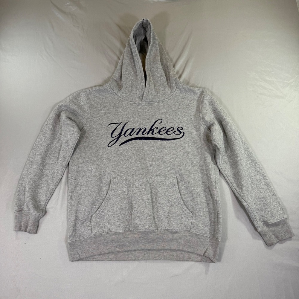 New York Yankees MLB Kids Gray Embroidered Logo Hoodie L 14-16 Baseball Fan